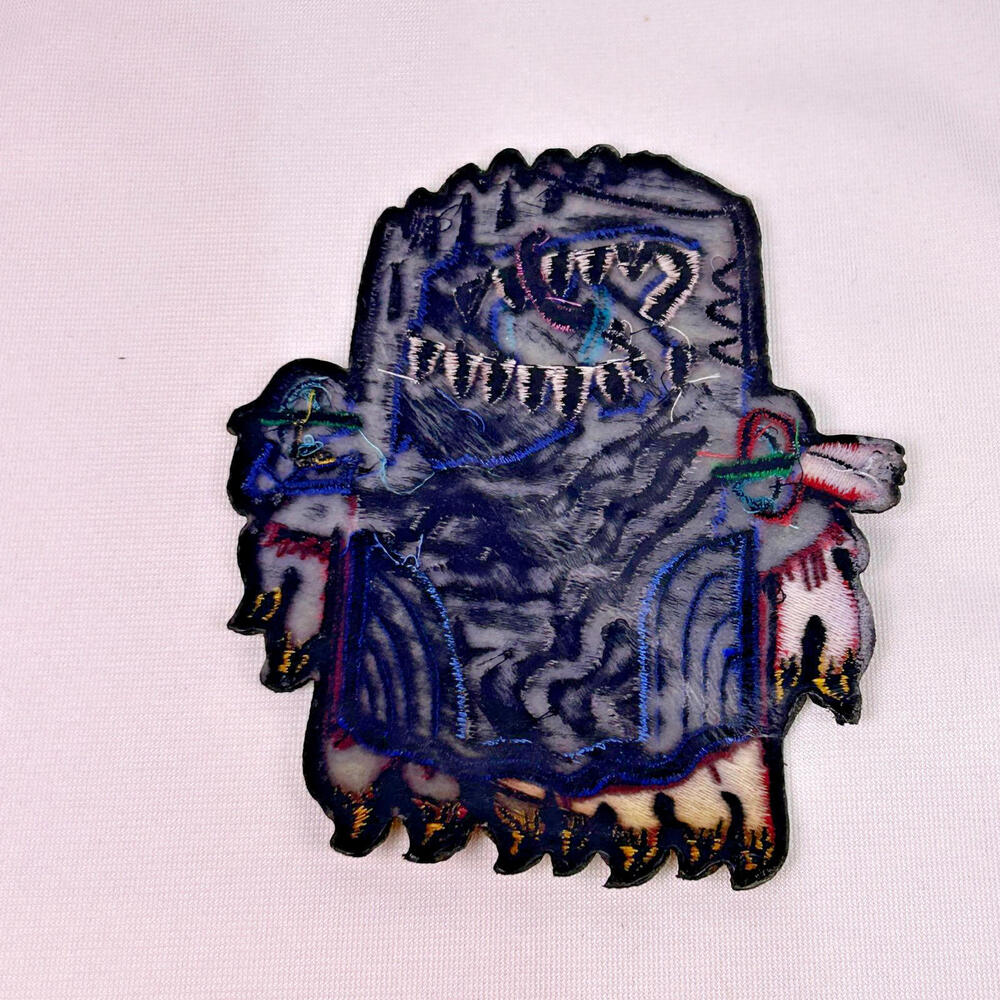 Large Monster Mailbox Embroidered Iron On Patch Flames Novelty 6x5 - Picture 2 of 4